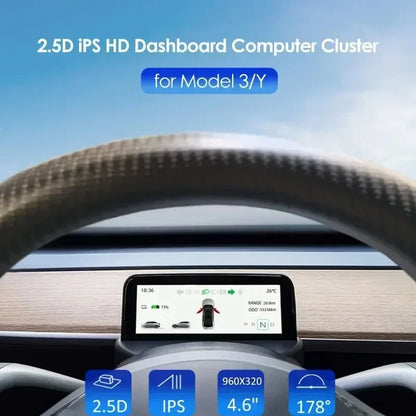 HUB für Tesla Model 3 Y 4,6'' Armaturenbrett Lenkrad Instrument HD LCD Display Tachometer Head-up Display Fahrzeugmodifikation