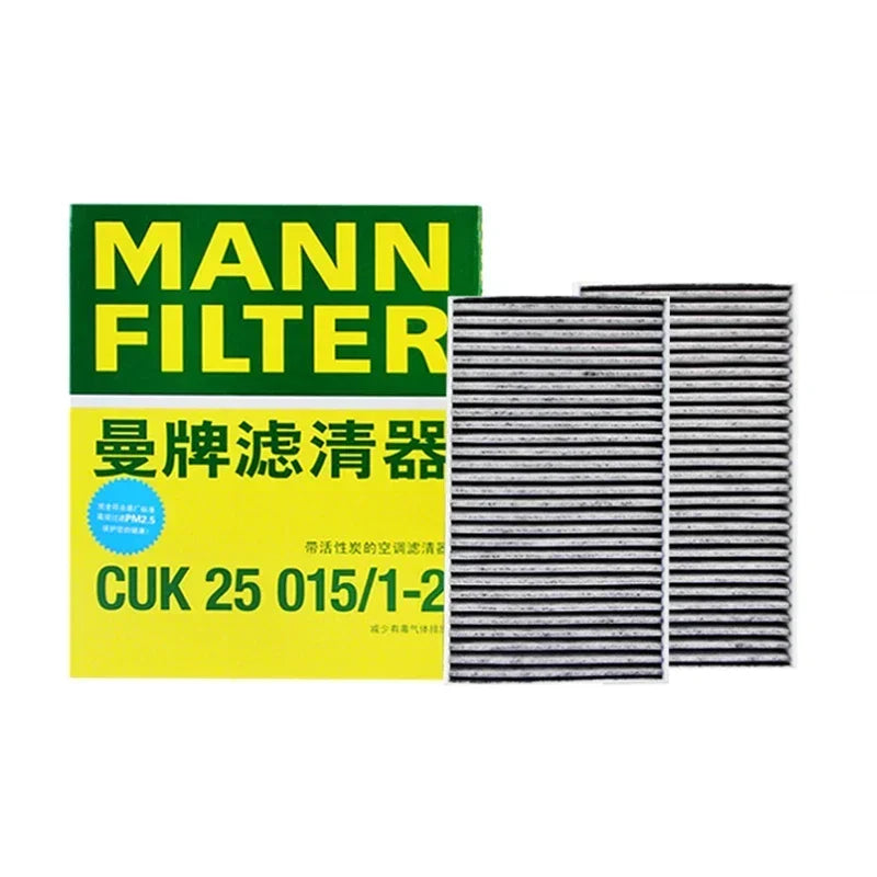 Tesla Model Y / 3 HEPA Aktivkohle-Innenraumfilter-Set für Elektrofahrzeuge – MANNFILTER CUK25015/21-2, CUK46025/1-2, CU47025/3-2 – eingebauter Luftfilter
