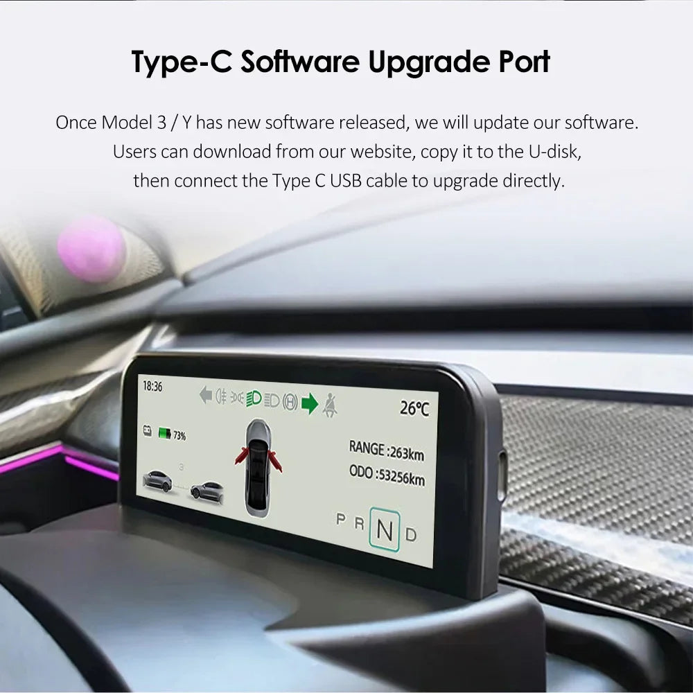 HUB für Tesla Model 3 Y 4,6'' Armaturenbrett Lenkrad Instrument HD LCD Display Tachometer Head-up Display Fahrzeugmodifikation